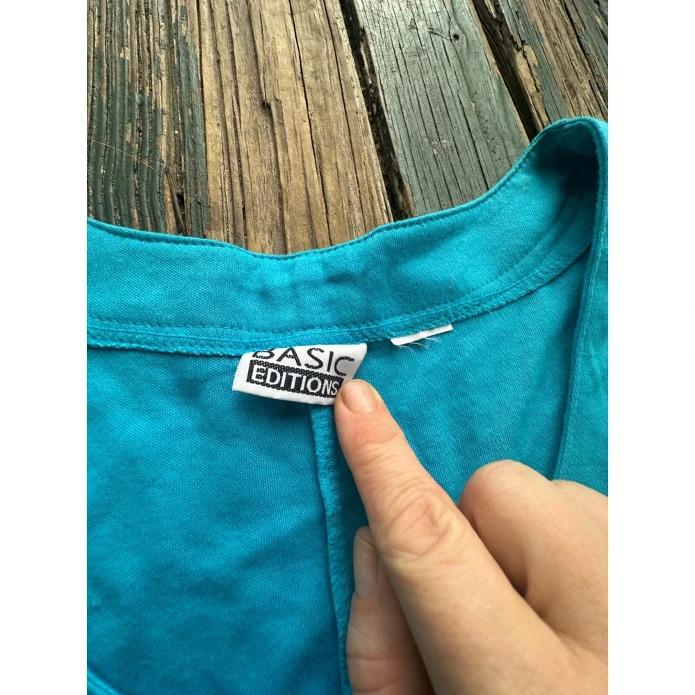 Basic Editions Turquoise Blue Short Sleeve Knit Button Front Romper Dress A3652